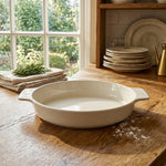 Danny Home 11.6" Oval Ceramic Baking Dish with Handles Off-White Stoneware Casserole