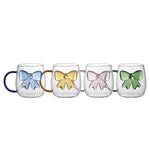 Luxurious Bow Glass Coffee Mug with Colored Handle & Ribbon Design (350ml)