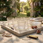 Luxury Ribbed Glass Tea Set with Gold Rim Edge - 6 Persons Tea & Coffee Cup Set