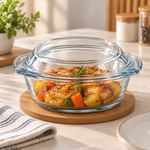 Danny Home Premium 700ml Round Borosilicate Glass Casserole Pot with Handled Glass Cover