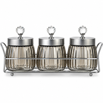Danny Home Luxury 3Pcs Ribbed Glass Storage Jar Set on Wire Metal Display Caddy