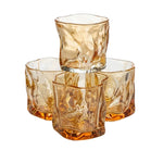 Danny Home Luxury Amber Origami Crumpled Glass Drinking Set 280ml | Aesthetic Water & Juice Glasses – Set of 4