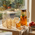 Luxury Amber Gold Glass Water Pitcher & Tumbler Set (7 Pcs) - Ripple Textured Design