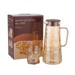 Luxury Amber Gold Glass Water Pitcher & Tumbler Set (7 Pcs) - Ripple Textured Design