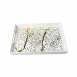 Premium Plastic Serving Tray Luxury White & Gold Marble Design Rectangular Tray with Handles