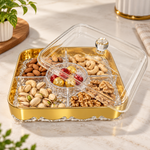 Premium Acrylic Dry Fruit Box Luxury Square Golden Candy & Nuts Serving Tray with Transparent Lid  Copy Title