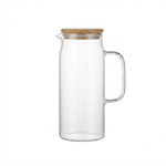 Minimalist 1 Liter Glass Beverage Pitcher Heat-Resistant Carafe with Eco-Friendly Bamboo Cover & Spout