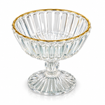 Luxury 6-Piece Ribbed Glass Ice Cream Cup Set with Gold Edge Elegant Footed Dessert Bowls