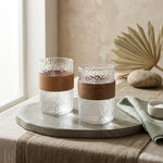 Danny Home Modern Hammered Glass Water Tumbler Set of 2 - Wooden Band Accent (310ml)