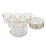 Premium Gold-Rimmed Embossed Pattern Clear Glass Kehwa & Espresso Cup and Saucer Set – 12Pcs (150ml)