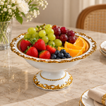 Danny Home Premium White & Gold Line Ceramic Footed Fruit & Candy Bowl – Elegant Royal Porcelain Serving Dish