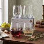 Danny Home 4-Piece Elegant Etched Crystal Water Tumbler Set - Assorted Cut Patterns (550ml)
