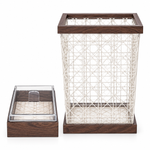 2-Piece Luxury Clear Acrylic & Wooden Accent Wastebasket and Tissue Box Cover Set - Modern Lattice Pattern Dustbin Se