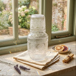 Danny Home Vintage Embossed Glass Bedside Night Carafe Set with Tumbler Glass (600ml)