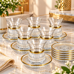 Premium Golden Rim Glass Kawa Serving Set 6 Pieces