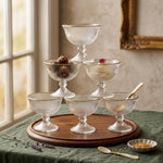Luxury 6-Piece Gold-Rimmed Fluted Glass Ice Cream Bowl Set - Footed Dessert Cups