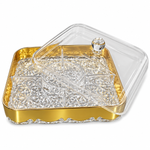 Premium Acrylic Dry Fruit Box Luxury Square Golden Candy & Nuts Serving Tray with Transparent Lid  Copy Title