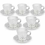 Premium Clear Fluted Glass Tea Cup & Saucer Set High Quality Glassware