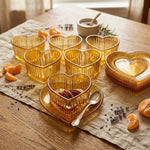 Luxurious Fluted Heart Glass Bowl with Matching Saucers – Amber Set of 6