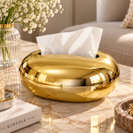 Modern Gold Pebble-Shaped Metallic Tissue Box – Decorative Cover for Living Room, Bedroom & Bathroom (SHI-038)