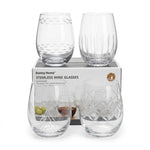 Danny Home 4-Piece Elegant Etched Crystal Water Tumbler Set - Assorted Cut Patterns (550ml)
