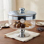 Danny Home Luxury Glass Candy Dish & Footed Storage Jar - Silver Trim Home Decor Centerpiece