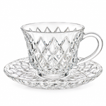 Deli Glass  Premium 12 Piece Clear Glass Tea & Coffee Cup and Saucer Set 200ml  Elegant Diamond Pattern