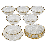 Floral Embossed Rose Gold Rim Glass Piyali Bowl & Saucer Set Premium Dessert & Serving Bowls