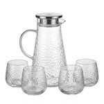 Danny Home 5-Piece Hammered Glass Pitcher and Tumbler Drinkware Set with Stainless Steel Infuser Lid (1790ml) - XF5T-04