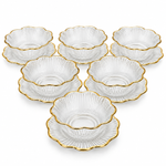 Luxurious Gold-Rimmed Fine Fluted Glass Piyali with Matching Saucers – Set of 6