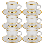 Premium Gold-Rimmed Vertical Ribbed Glass Tea Cup & Saucer Set High Quality Glassware