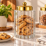 Danny Home Hand-Made Textured Glass Storage Jar with Metallic Gold Lid (9.9x15.7x23.7cm) – Luxury Candy & Cookie Canister
