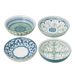 Danny Home 8.25-Inch Porcelain Deep Plate Set (4-Piece) Bohemian Blue & Green Mixed Pattern Pasta Bowls