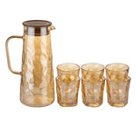 Luxury Amber Gold Glass Water Pitcher & Tumbler Set (7 Pcs) - Ripple Textured Design