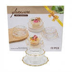 Luxurious Gold-Rimmed Fluted Glass Piyali with Matching Saucers – Set of 6