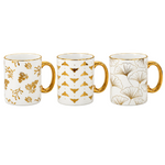 Danny Home 450ml Luxury Porcelain Mug with Gold Handle Elegant Botanical, Bee & Gingko Leaf Gold Foil Patterned Coffee & Tea Mug