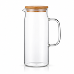 Minimalist 1 Liter Glass Beverage Pitcher Heat-Resistant Carafe with Eco-Friendly Bamboo Cover & Spout