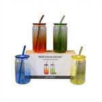 Premium Colored Glass Drinking Bottles with Lids & Straws – Set of 4