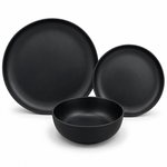 Danny Home Modern Matte Black 18-Piece Ceramic Dinnerware Set – Complete Service for 6 (Dinner Plates, Salad Plates & Bowls)