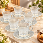 Premium Clear Fluted Glass Tea Cup & Saucer Set High Quality Glassware