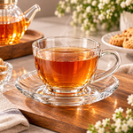 Premium 12-Piece Clear Glass Tea & Coffee Cup and Saucer Set 230ml – Elegant Classic Design