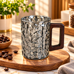 Stylish Grey Glass Drinking Cup with Wooden Handle