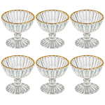 Luxury 6-Piece Ribbed Glass Ice Cream Cup Set with Gold Edge Elegant Footed Dessert Bowls