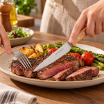 Danny Home 20.5cm Stainless Steel Serrated Steak Knife Set (6-Piece) with Natural Wooden Handles – Premium Table Cutlery