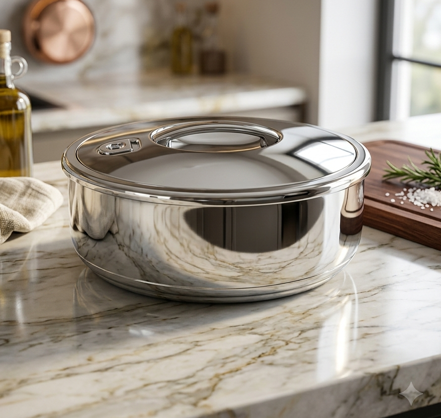 664S-S 4Ltr Round Silver Hot Pot 6c