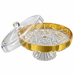 Premium Acrylic Dry Fruit Box Large Golden Round Pedestal Candy & Nuts Serving Bowl with Lid