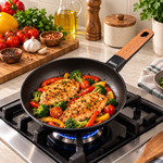 Baroly Premium Non-Stick Aluminum Frying Pan 22cm with Wooden Look Handle – Black
