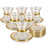 Luxury Gold Rim Textured Glass Kawa Cup & Saucer Set 6 Cups
