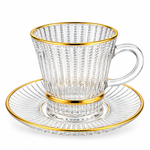 Premium Gold-Rimmed Spiral Fluted Glass Tea Cup & Saucer Set High Quality Glassware