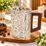 Stylish Clear Glass Drinking Cup with Wooden Handle